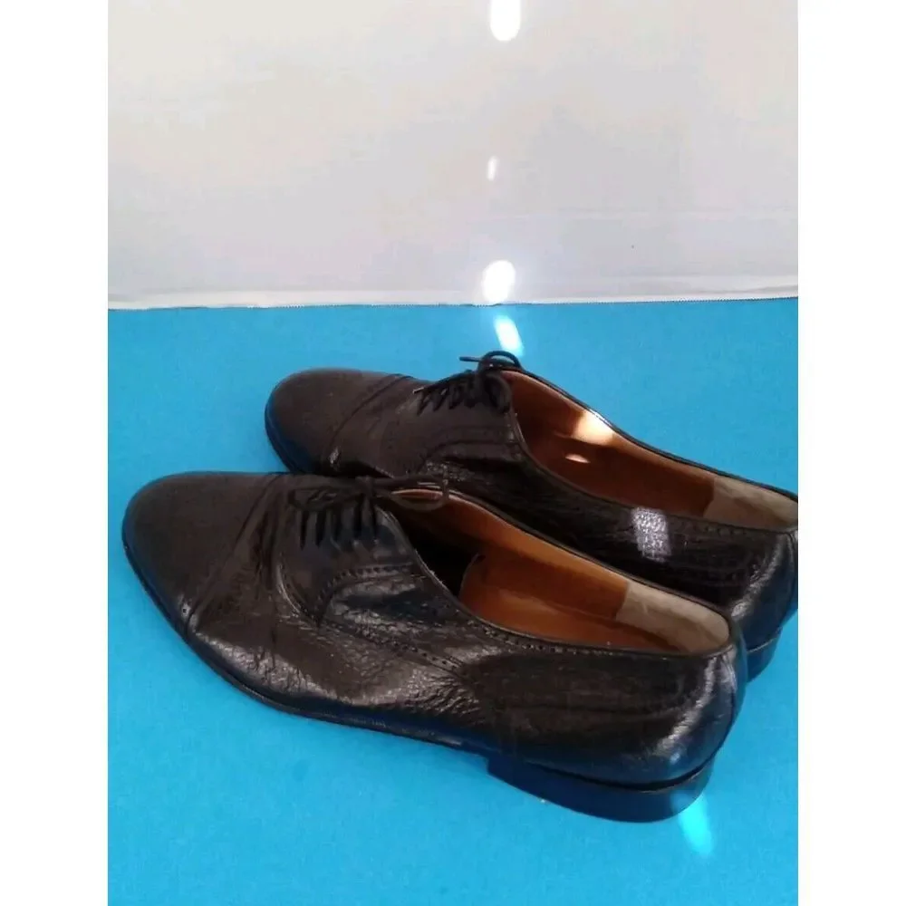 Domani Black Leather Wingtip Oxford Dress Shoes Lace Up Men's‎